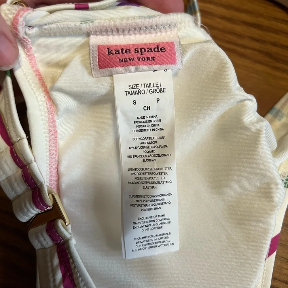 NWT Kate Spade NY Women's Striped Multicolor Zip-Front Bikini Top Padded Size S